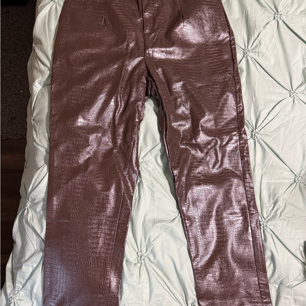 Nasty Gal Chocolate Croc-Embossed Pants